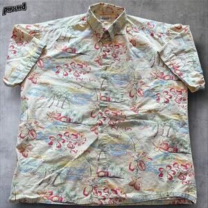 Vintage Campia Moda Shirt Mens Large Beige Hawaiian Floral Made Korea 90s